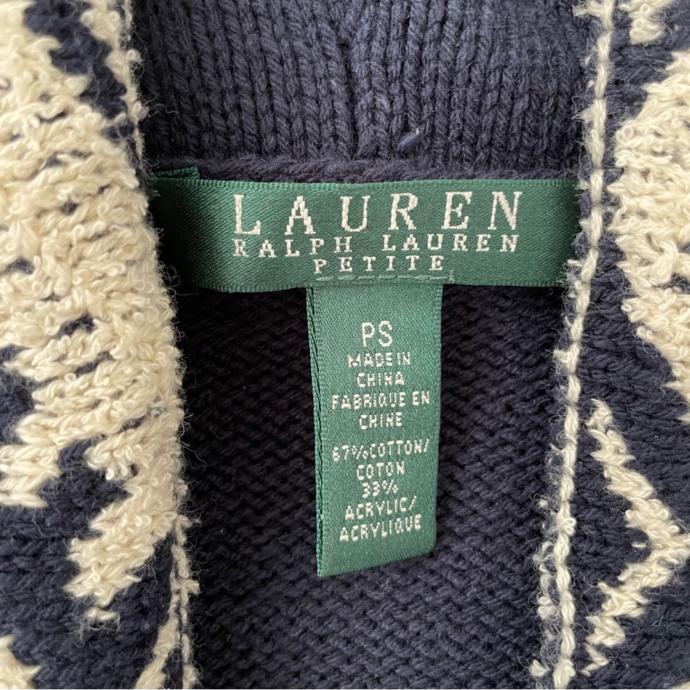 Lauren Ralph Lauren Navy Blue Boho Aztec Knitted Southwest Cardigan Petite Small - Picture 4 of 5